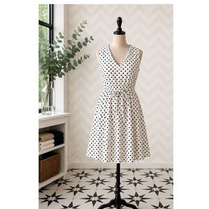 Old Navy Midi Dress Polka Dot Fit and Flare Tie Waist White Black Large NWOT